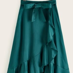Tie Back Wrap Ruffle Hem Satin Skirt